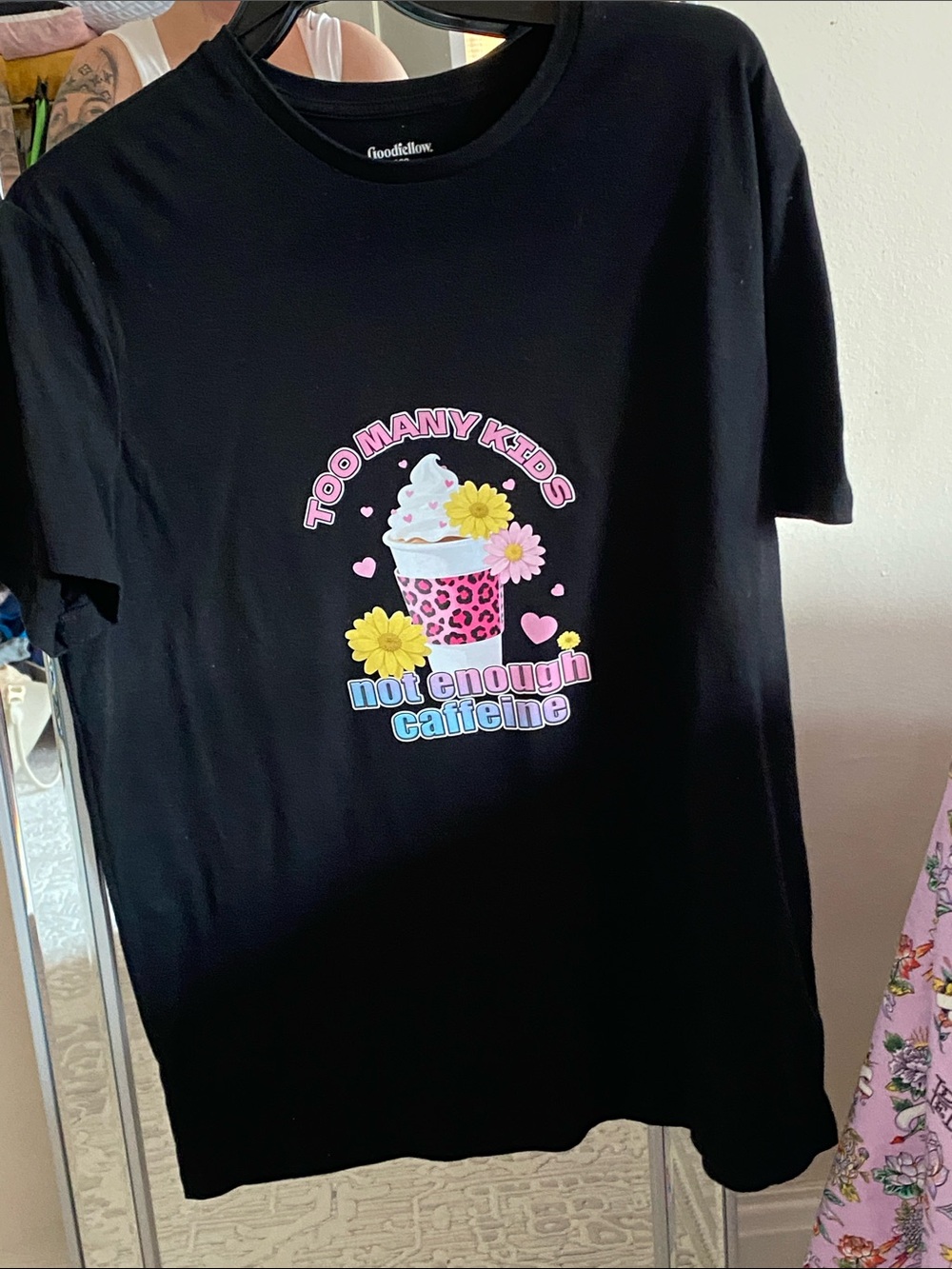 Goodfellow & Co Black Graphic Tee with Pink, Yellow & Blue Accents